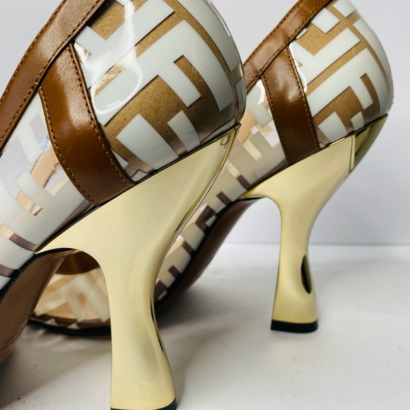 FENDI Colibri FF Logo-printed 105mm Pumps In Neutrals. Authentic and New - Picture 6 of 16